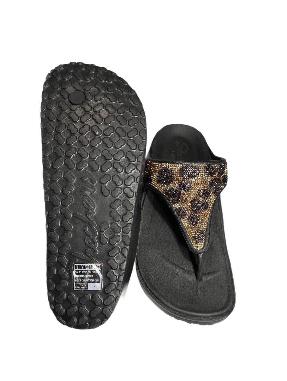 Skechers Foamies Leopard Print Rhinestone Embellished Thong Sandals, Size 9 - Picture 6 of 8